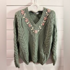 ❣️💚 SENTIMENTS Size 40 – Vintage green embroidered sweater